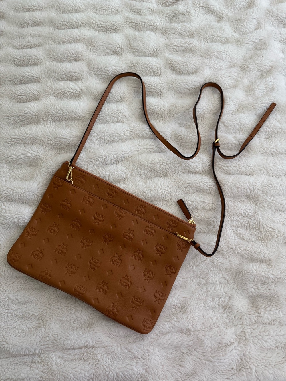 MCM Tan Monogram Leather Crossbody
